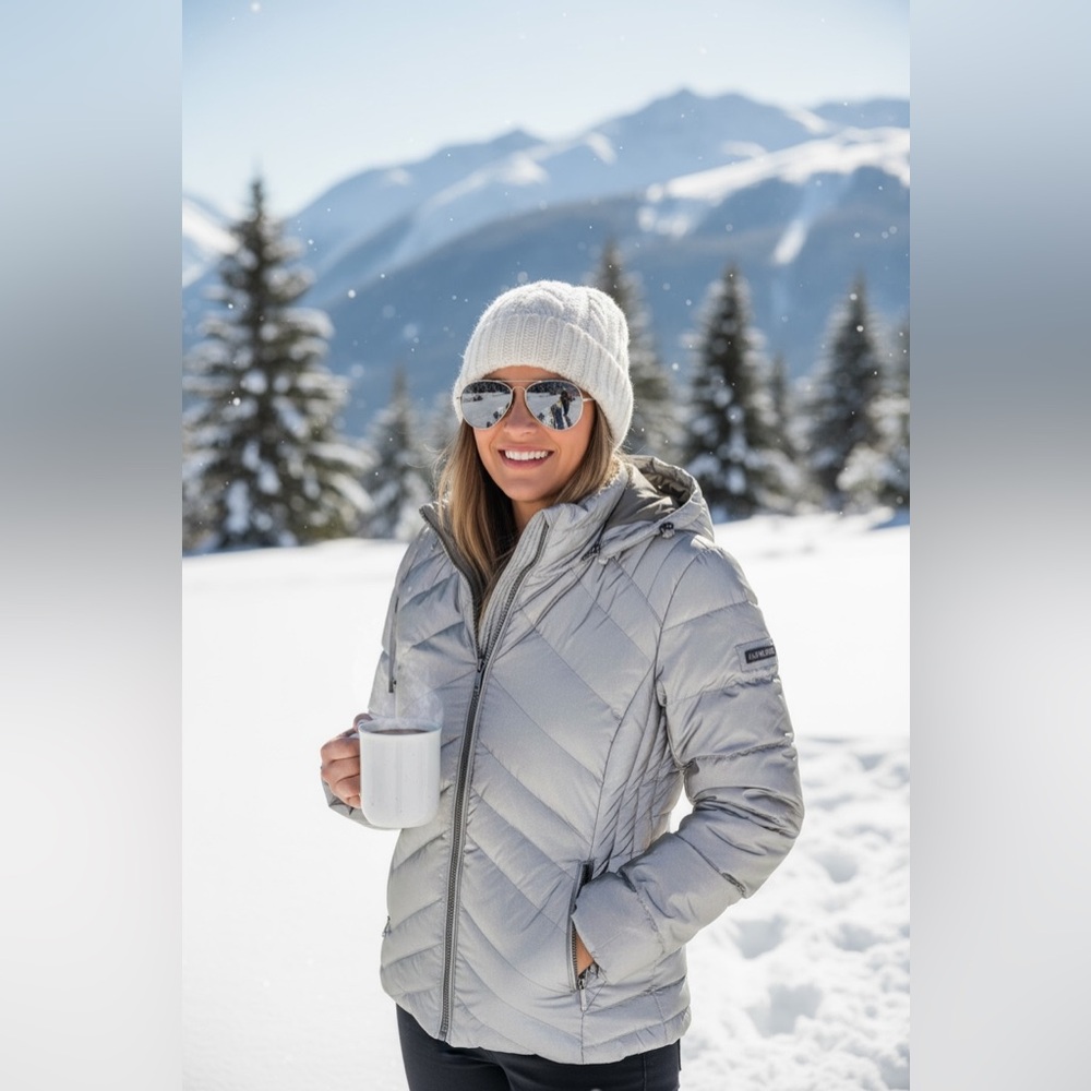 BCBGMaxAzria Metallic Silver Puffer Jacket